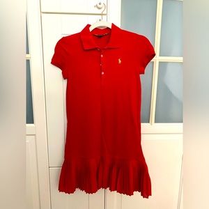 Preloved POLO RALPH LAUREN Red Polo Dress with Pleated Skirt Detail Sz L/ 12-14